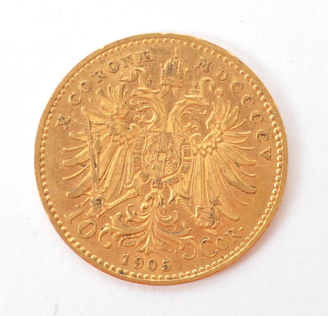 AUSTRIAN 1905 10 CORONA FRANZ JOSEPH GOLD COIN - Image 2 of 2