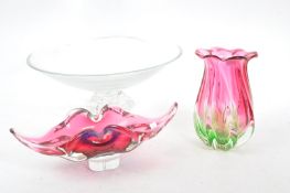 TWO MID CENTURY CZECH GLASS ITEMS W/ CRYSTAL JG DURAND BOWL