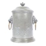 ANGLO-INDIAN PEWTER LIDDED TEA CADDY WITH LION HEAD HANDLES