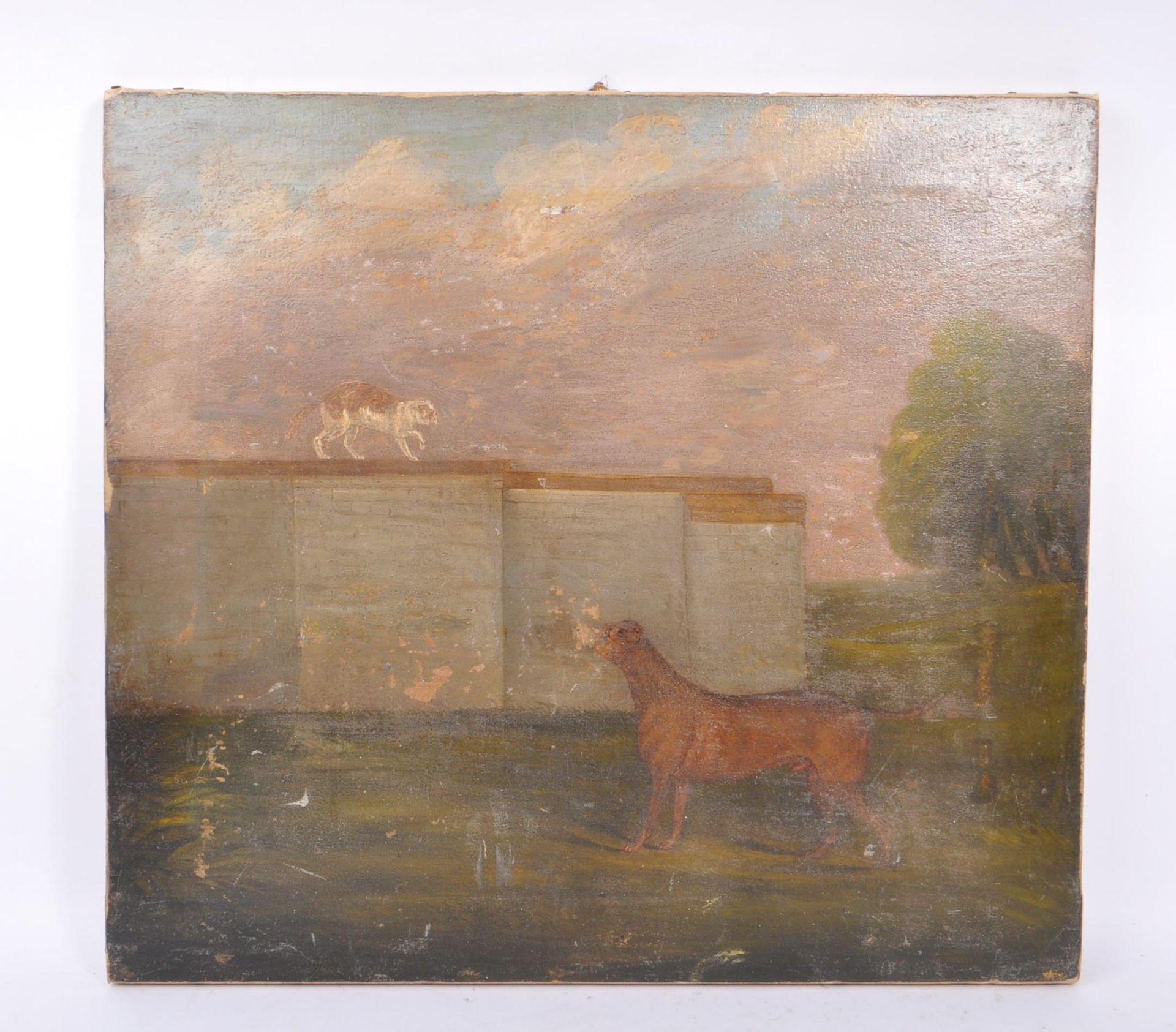 BRITISH SCHOOL - 19TH CENTURY OIL ON CANVAS DEPICTING CAT & DOG - Image 3 of 4