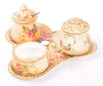 ROYAL WORCESTER - IVORY BLUSH CRUET SET ON TREFOIL STAND