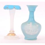 MARY GREGORY - VICTORIAN BLUE GLASS VASE W/ OTHER VASE