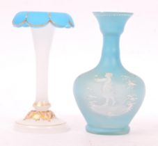 MARY GREGORY - VICTORIAN BLUE GLASS VASE W/ OTHER VASE