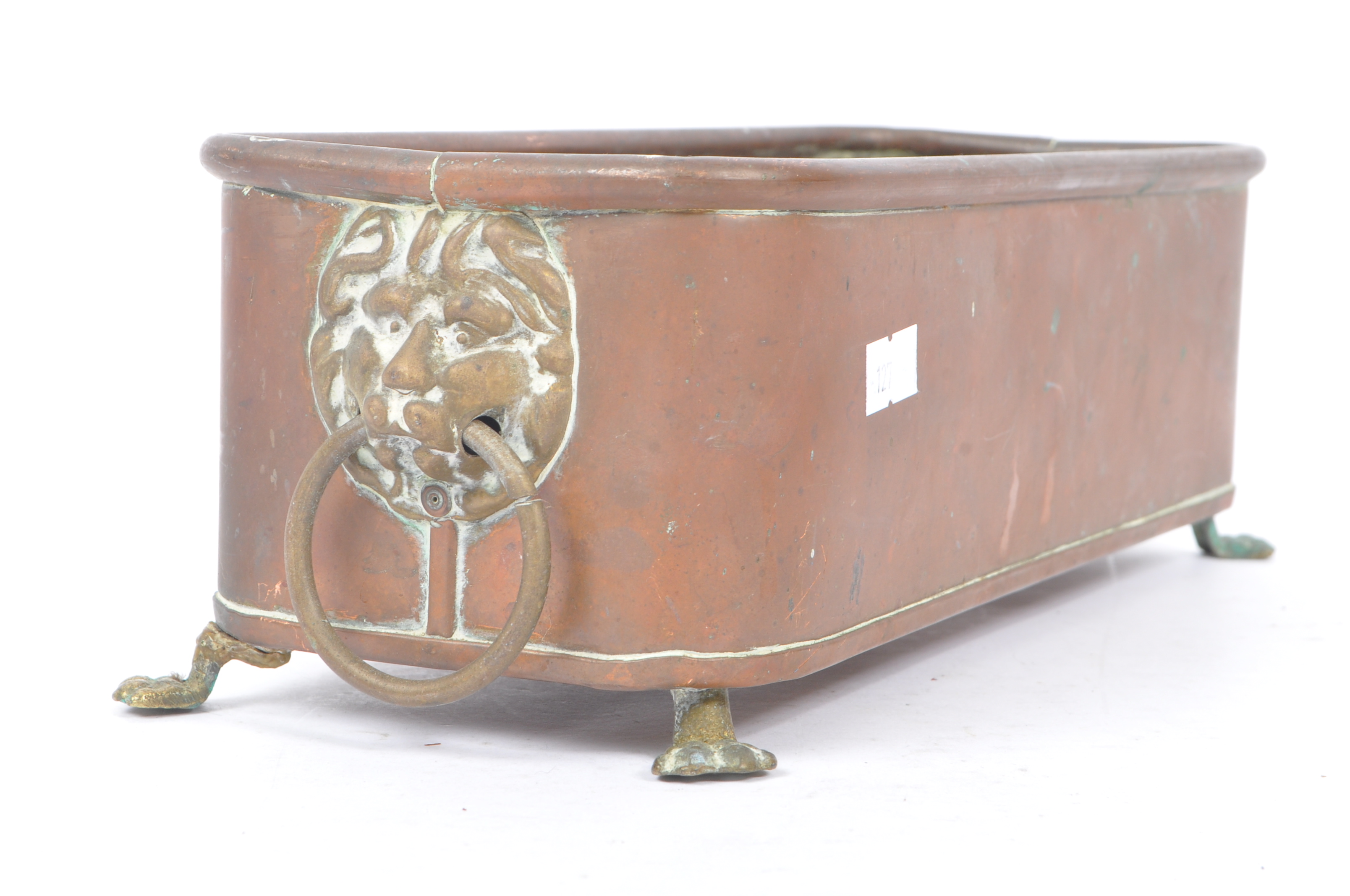 19TH CENTURY COPPER TROUGH / PLANTER WITH LION HEAD HANDLES - Image 4 of 6