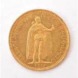 HUNGARIAN FRANZ JOSEPH I 1906 10 KORONA GOLD COIN
