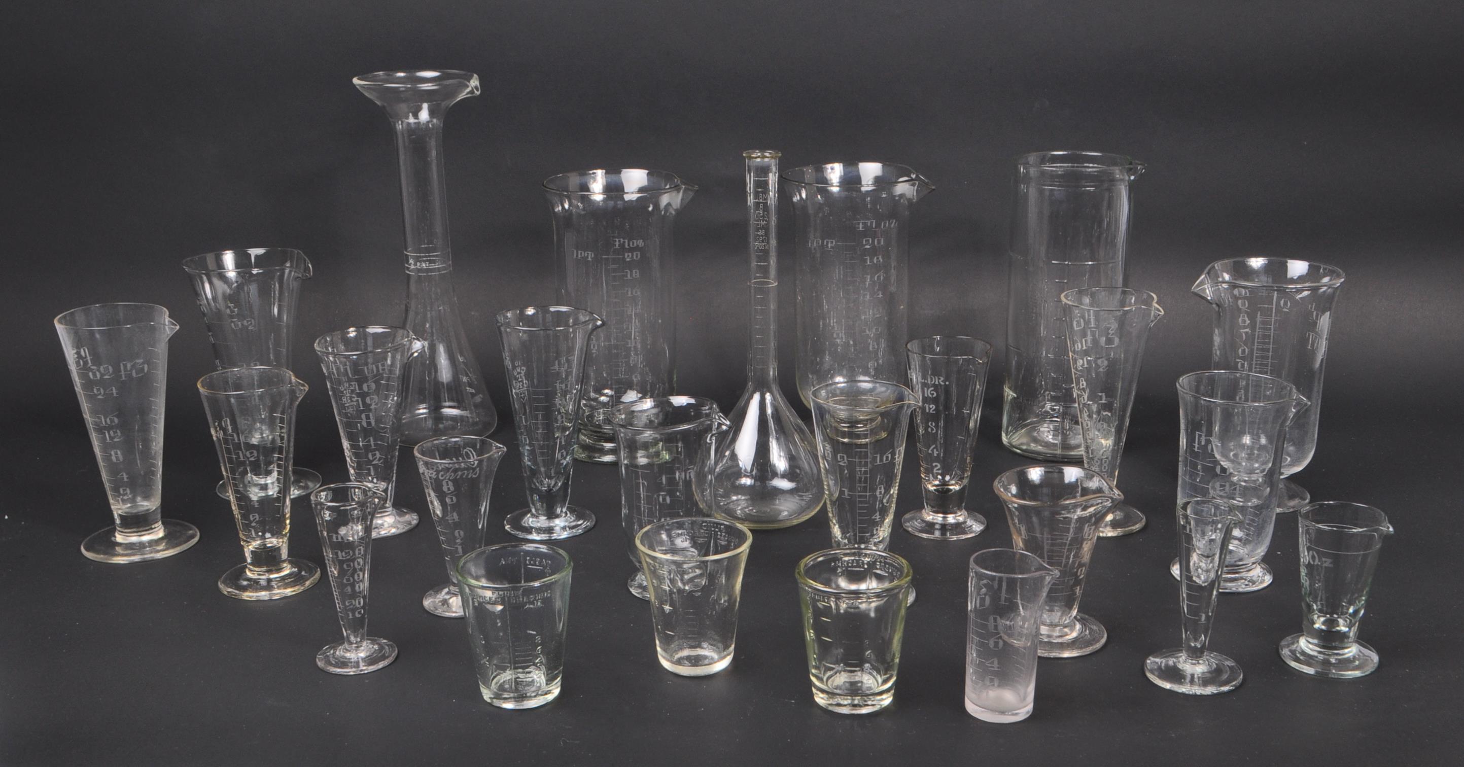 COLLECTION OF GLASS SCIENTIFIC CHEMICAL MEASURING EQUIPMENT
