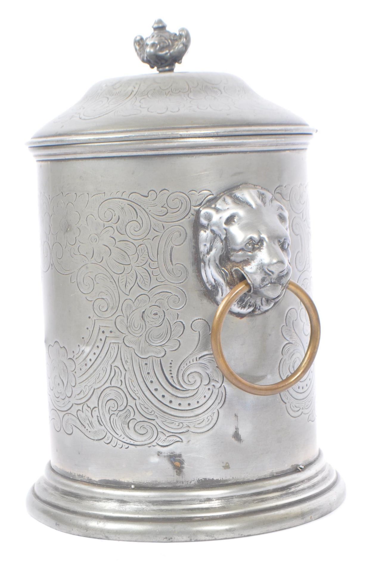 ANGLO-INDIAN PEWTER LIDDED TEA CADDY WITH LION HEAD HANDLES - Bild 4 aus 7