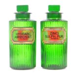 PAIR OF 20TH CENTURY GREEN GLASS APOTHECARY POISON BOTTLES
