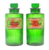 PAIR OF 20TH CENTURY GREEN GLASS APOTHECARY POISON BOTTLES