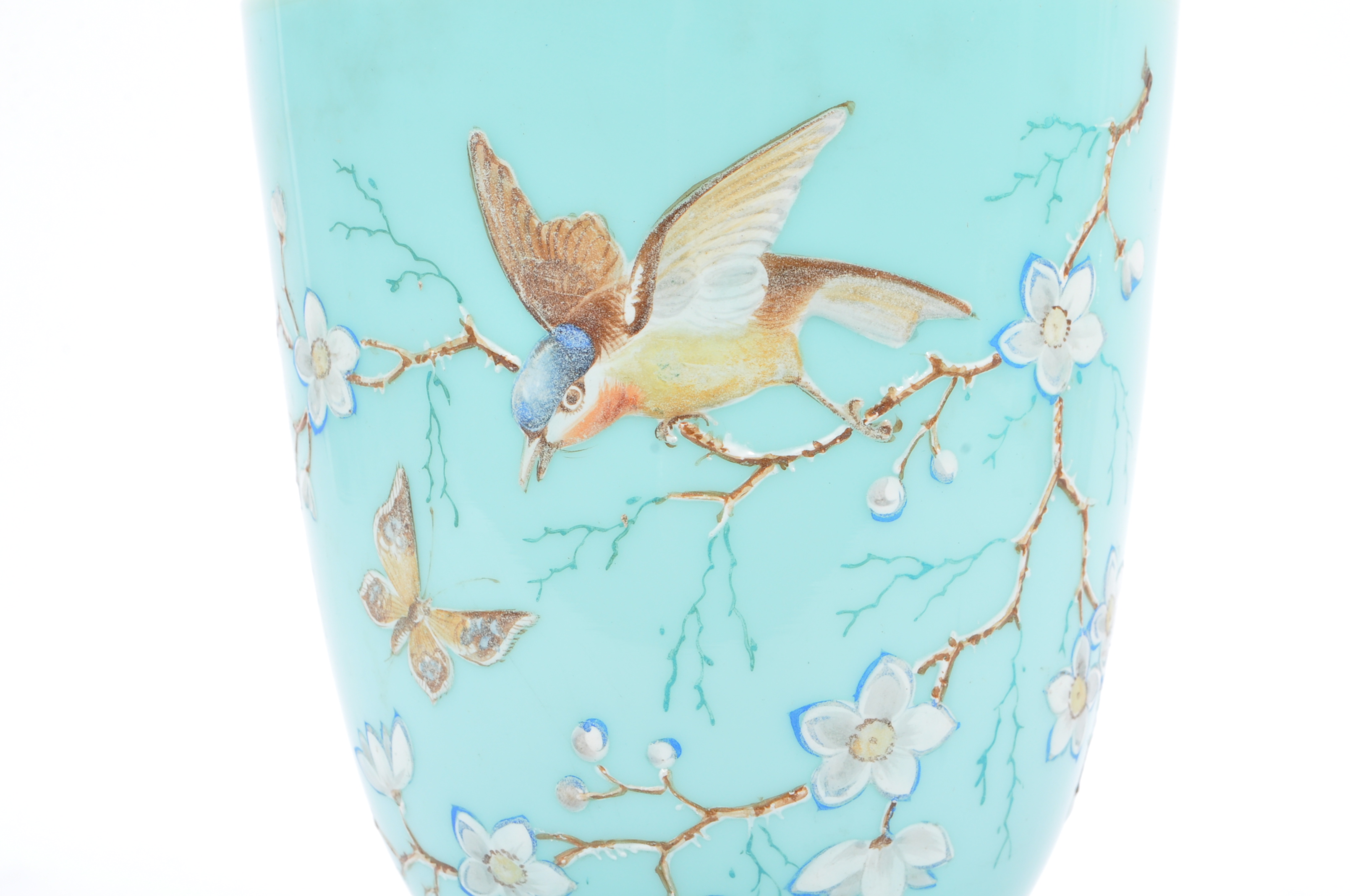 19TH CENTURY BLUE OPAQUE GLASS HAND PAINTED VASE - Image 6 of 7