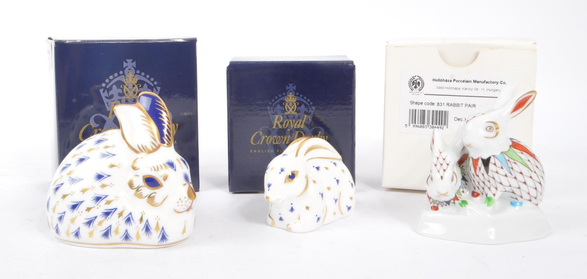 ROYAL CROWN DERBY - TWO RABBIT PORCELAIN PAPERWEIGHTS