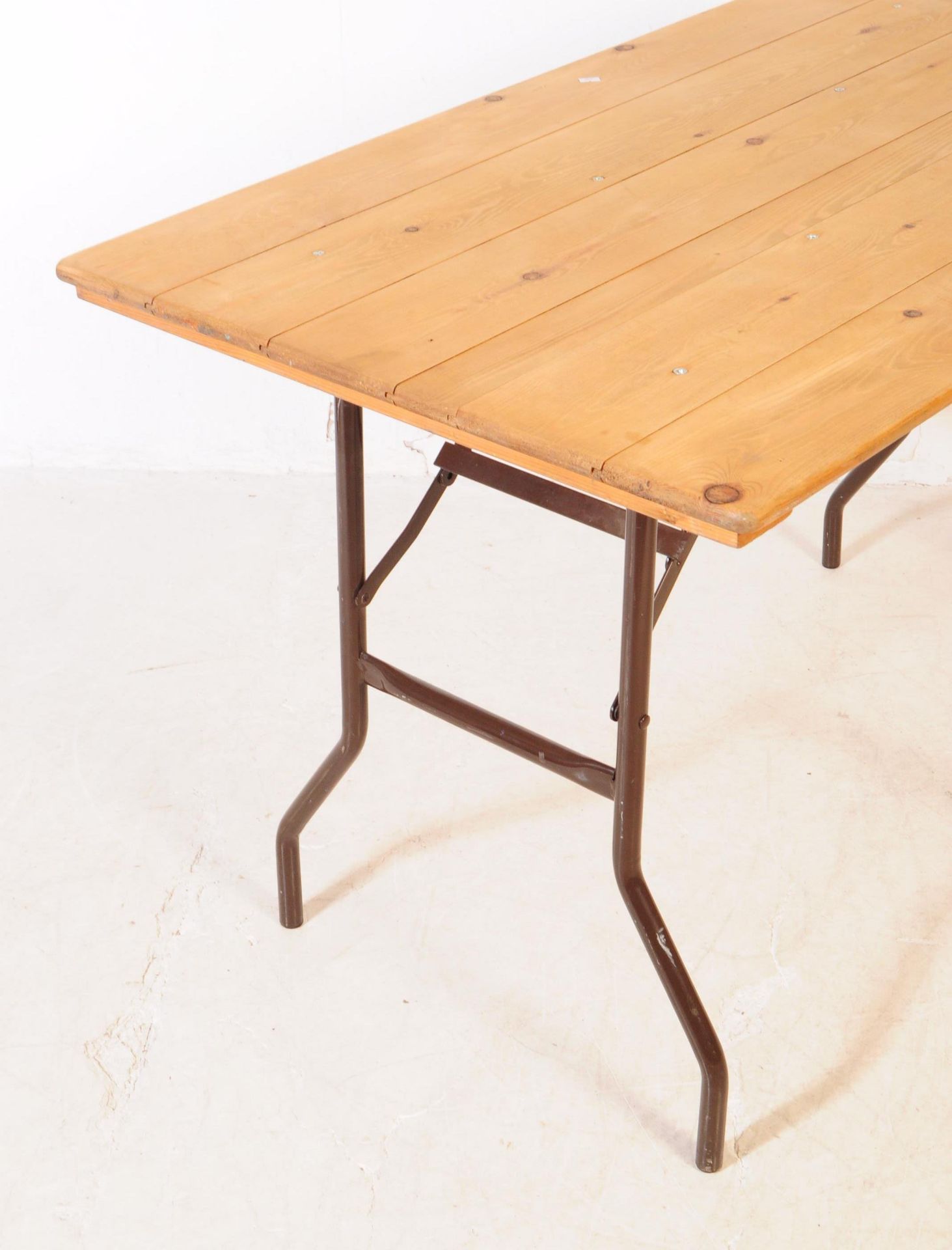 VINTAGE 20TH CENTURY PINE TOP BIERKELLER TRESTLE TABLE - Image 3 of 4