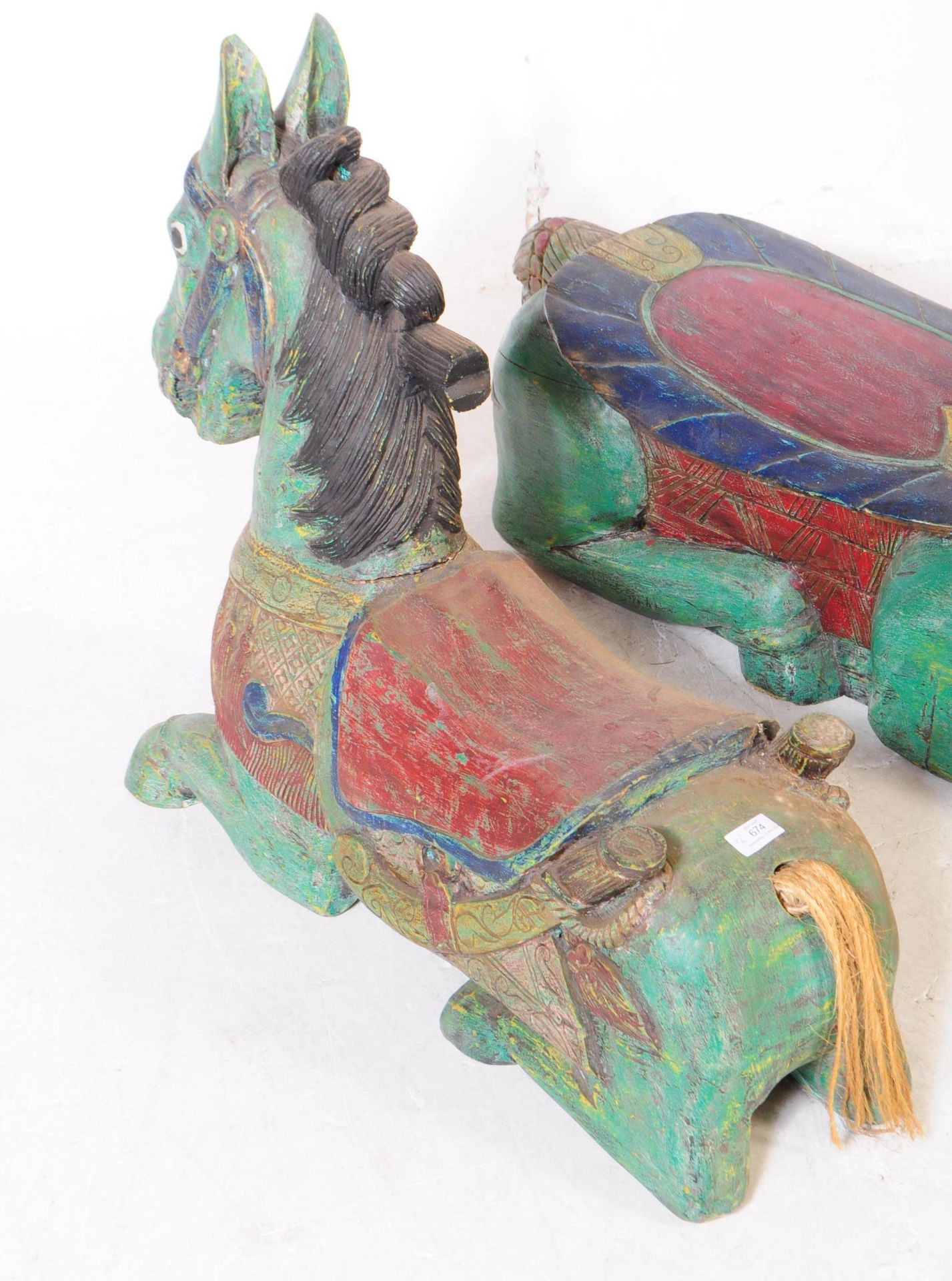 TWO MID 20TH CENTURY FOLK ART SOLID WOOD CARVED HORSES - Image 3 of 6