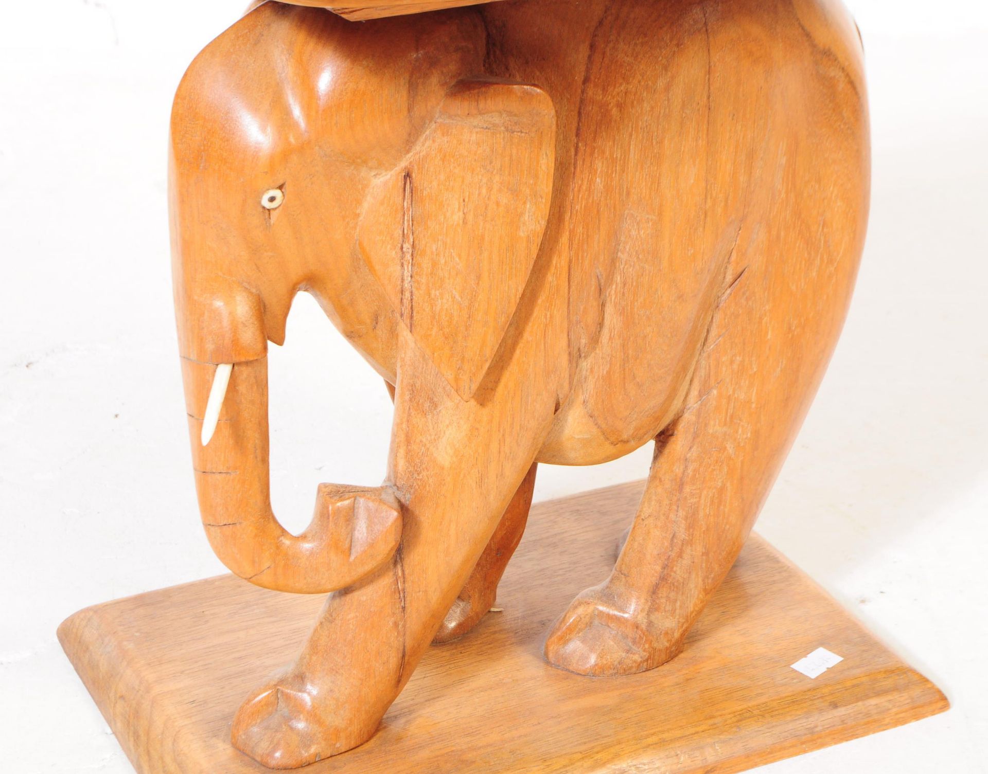CARVED OAK WOOD ELEPHANT STOOL - Image 3 of 5