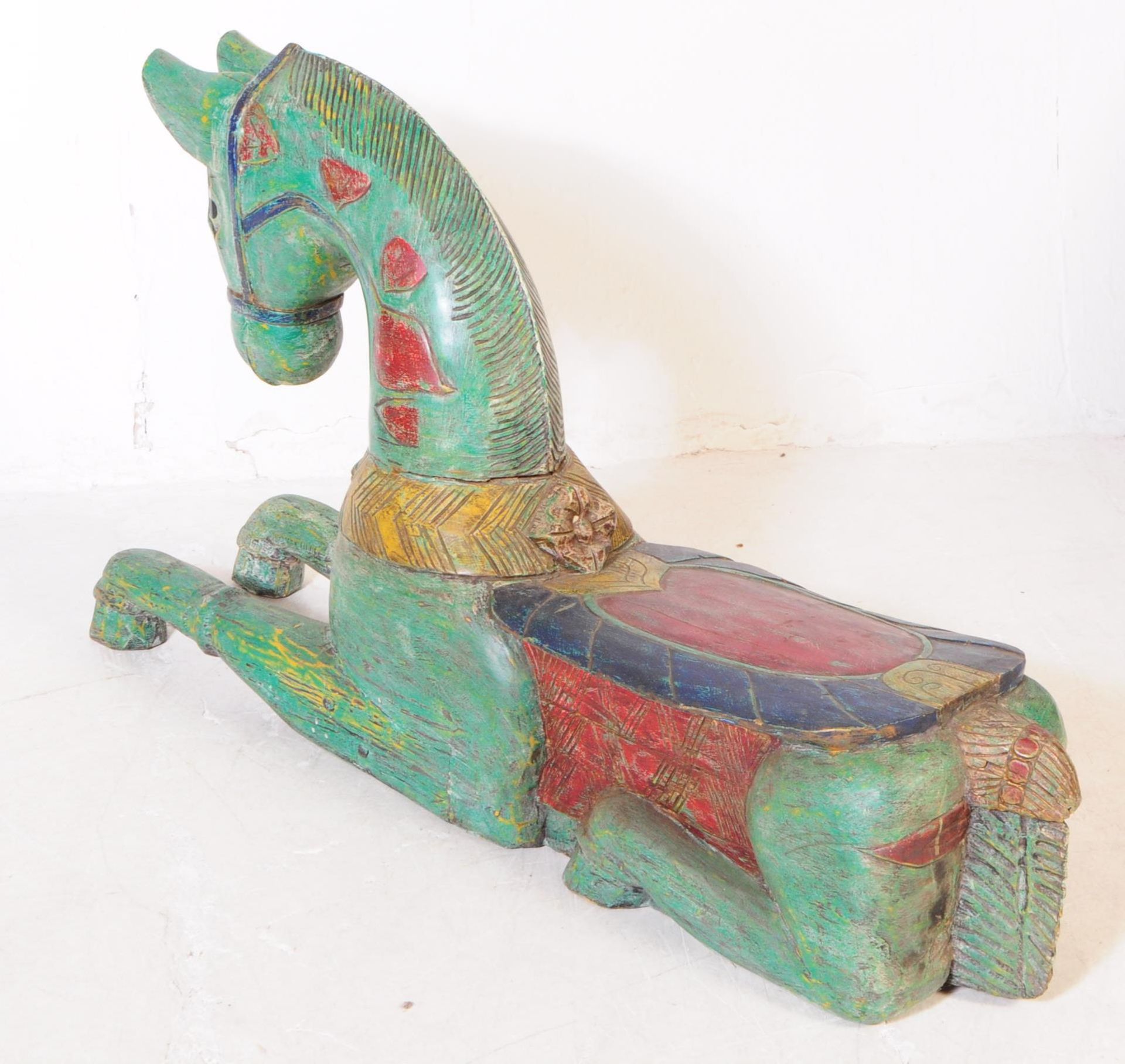 TWO MID 20TH CENTURY FOLK ART SOLID WOOD CARVED HORSES - Image 5 of 6