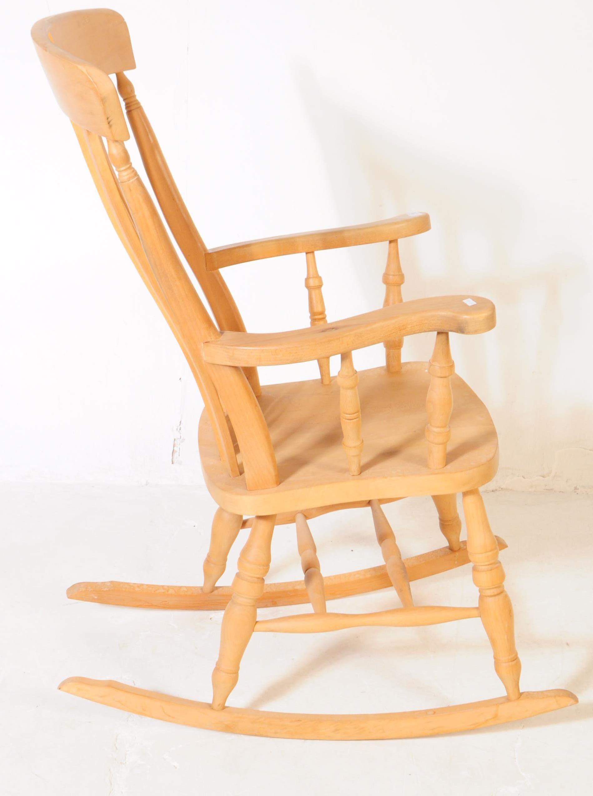 PINE WOOD WINDSOR ROCKING ARMCHAIR - Image 4 of 5