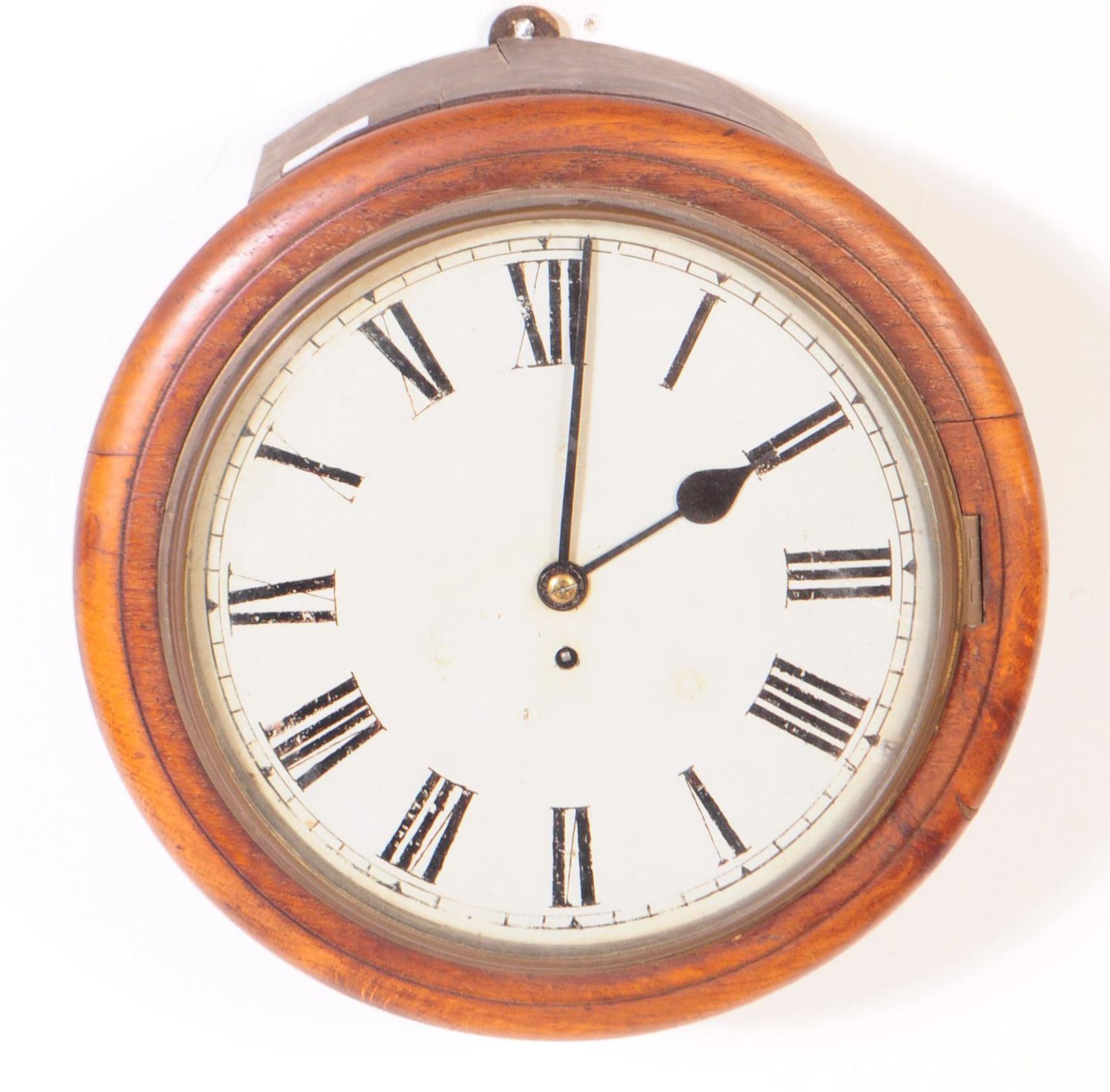 19TH CENTURY FUSEE MOVEMENT RAILWAY WALL CLOCK