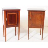 TWO EDWARDIAN MAHOGANY INLAID CROSS BANDED CABINETS