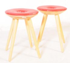 PAIR OF MID CENTURY VINYL TOPPED STOOLS