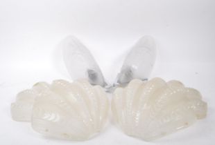 PAIR OF ART DECO SCONCE LIGHTS WITH FOUR CLAM SHELL SHADES