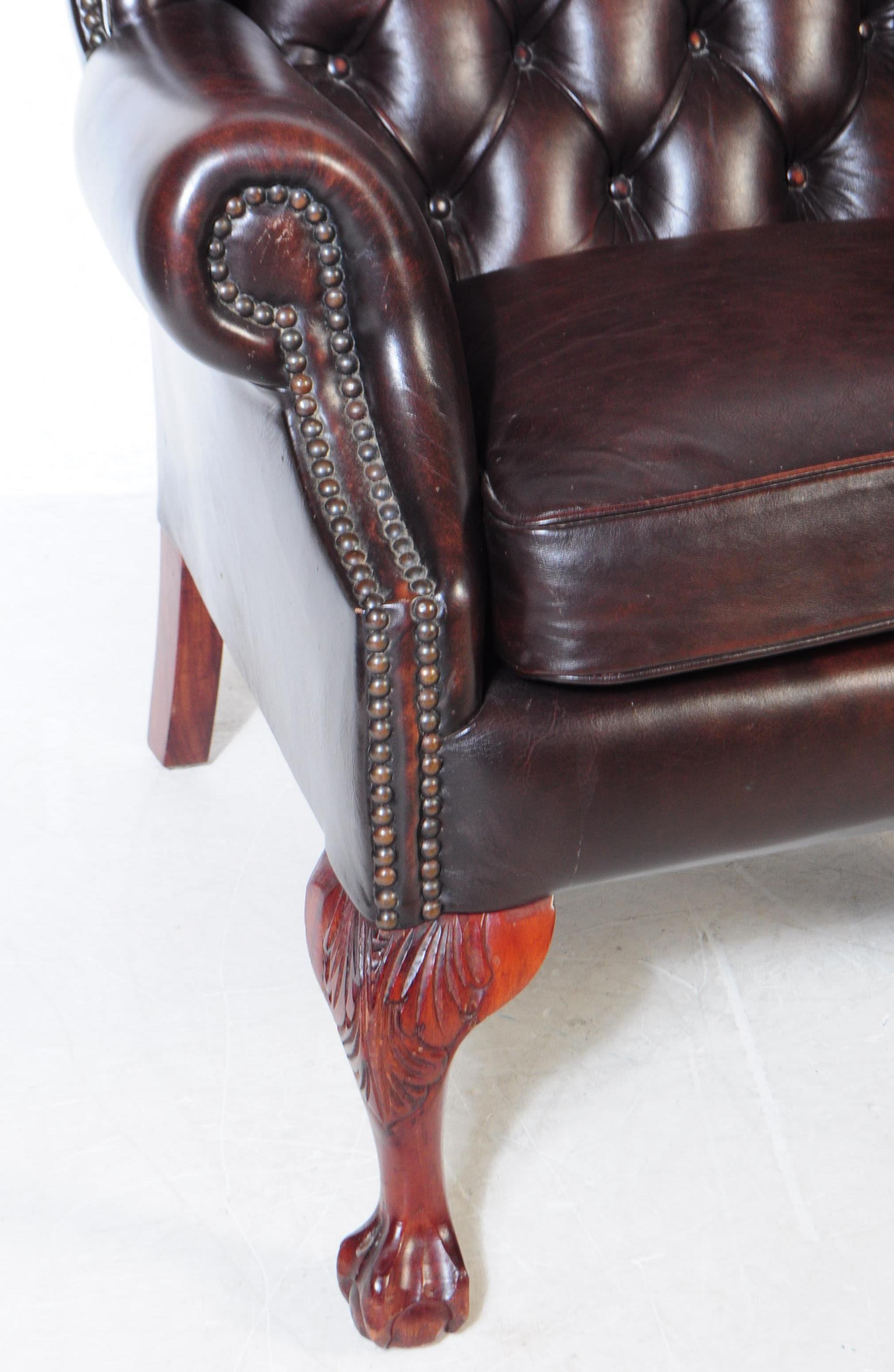 CHESTERFIELD STYLE BROWN LEATHER WINGBACK ARMCHAIR - Image 2 of 4