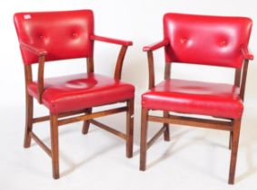 PAIR OF VINTAGE 20TH CENTURY RED VINYL CARVER ARMCHAIRS