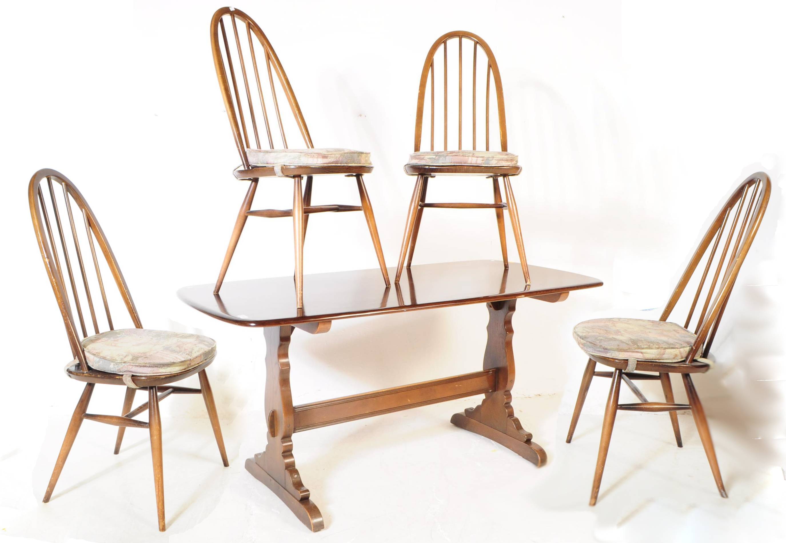 ERCOL - MID CENTURY BEECH AND ELM DINING TABLE & CHAIRS