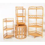 COLLECTION OF FOUR BAMBOO & WICKER SHELVES