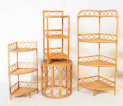 COLLECTION OF FOUR BAMBOO & WICKER SHELVES