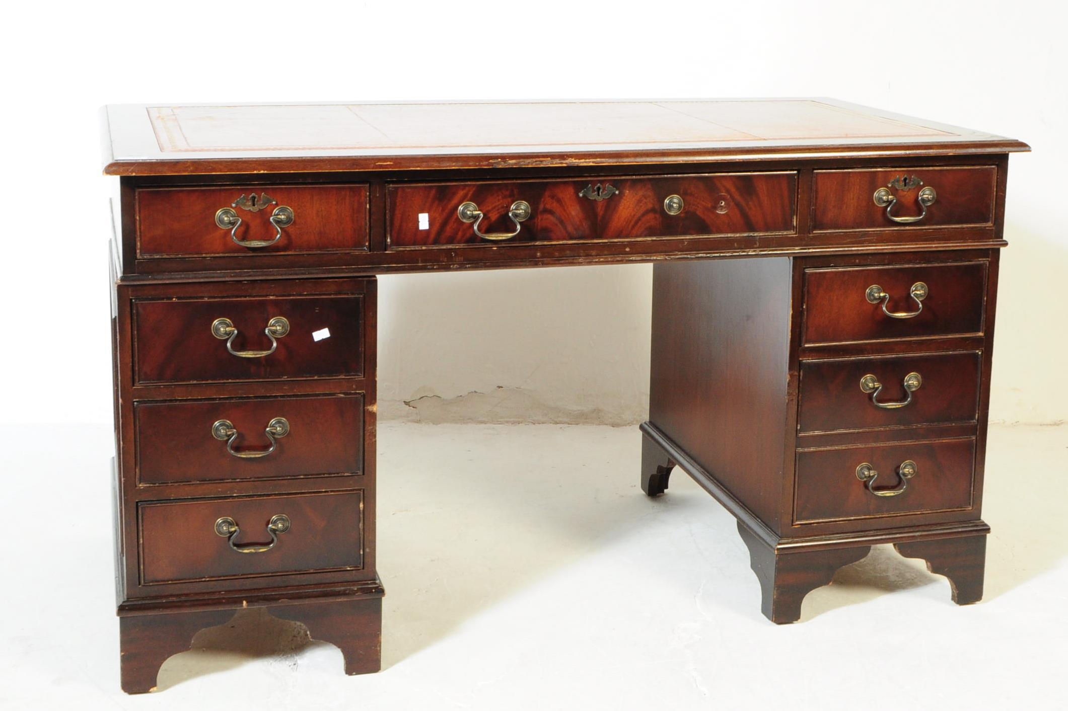 GEORGE III REVIVAL MAHOGANY TWIN PEDESTAL OFFICE DESK