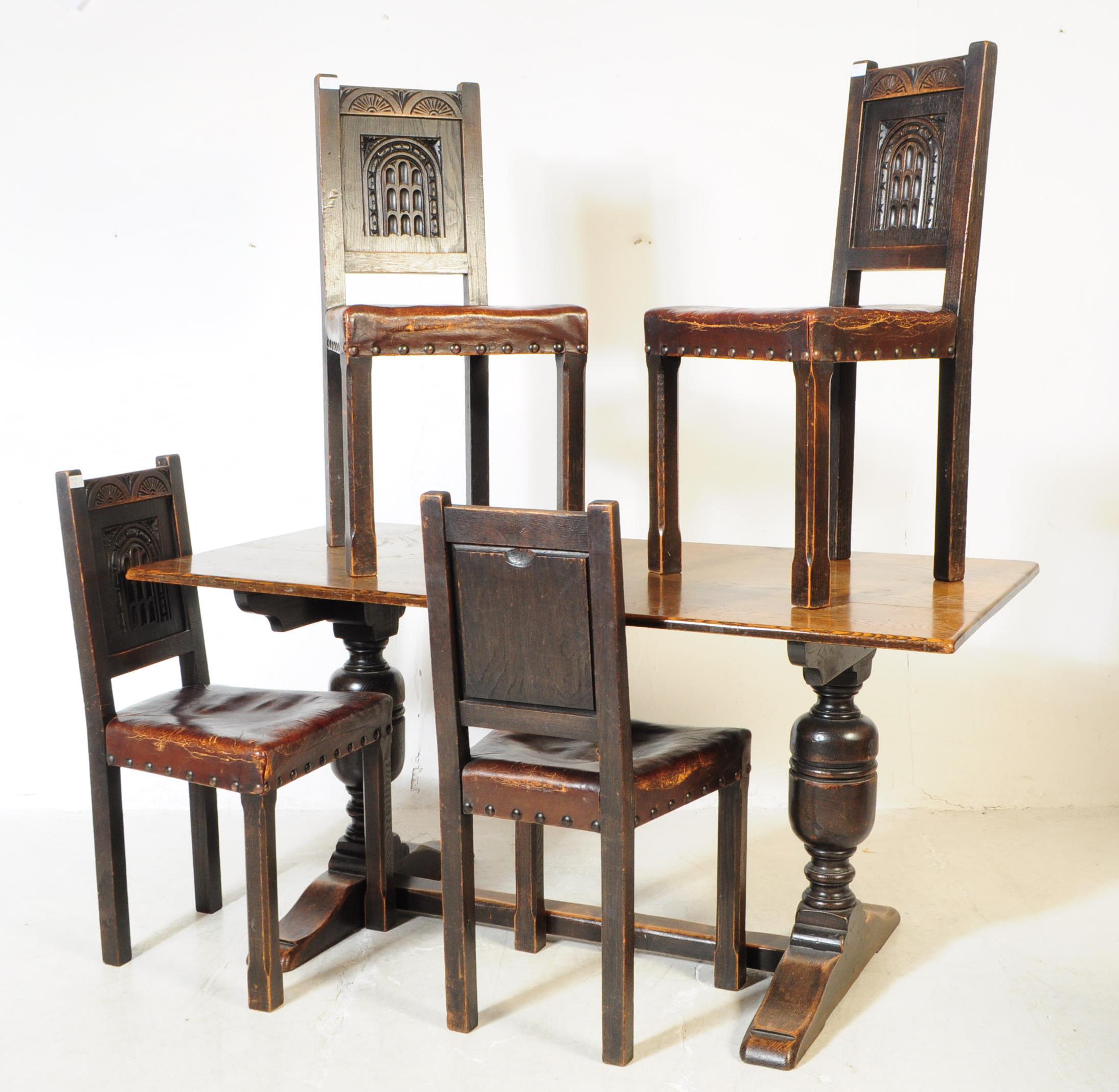 JACOBEAN REVIVAL OAK DINING TABLE & CHAIRS