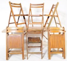 MID CENTURY FOLDING TRESTLE TABLE & EIGHT CHAIRS