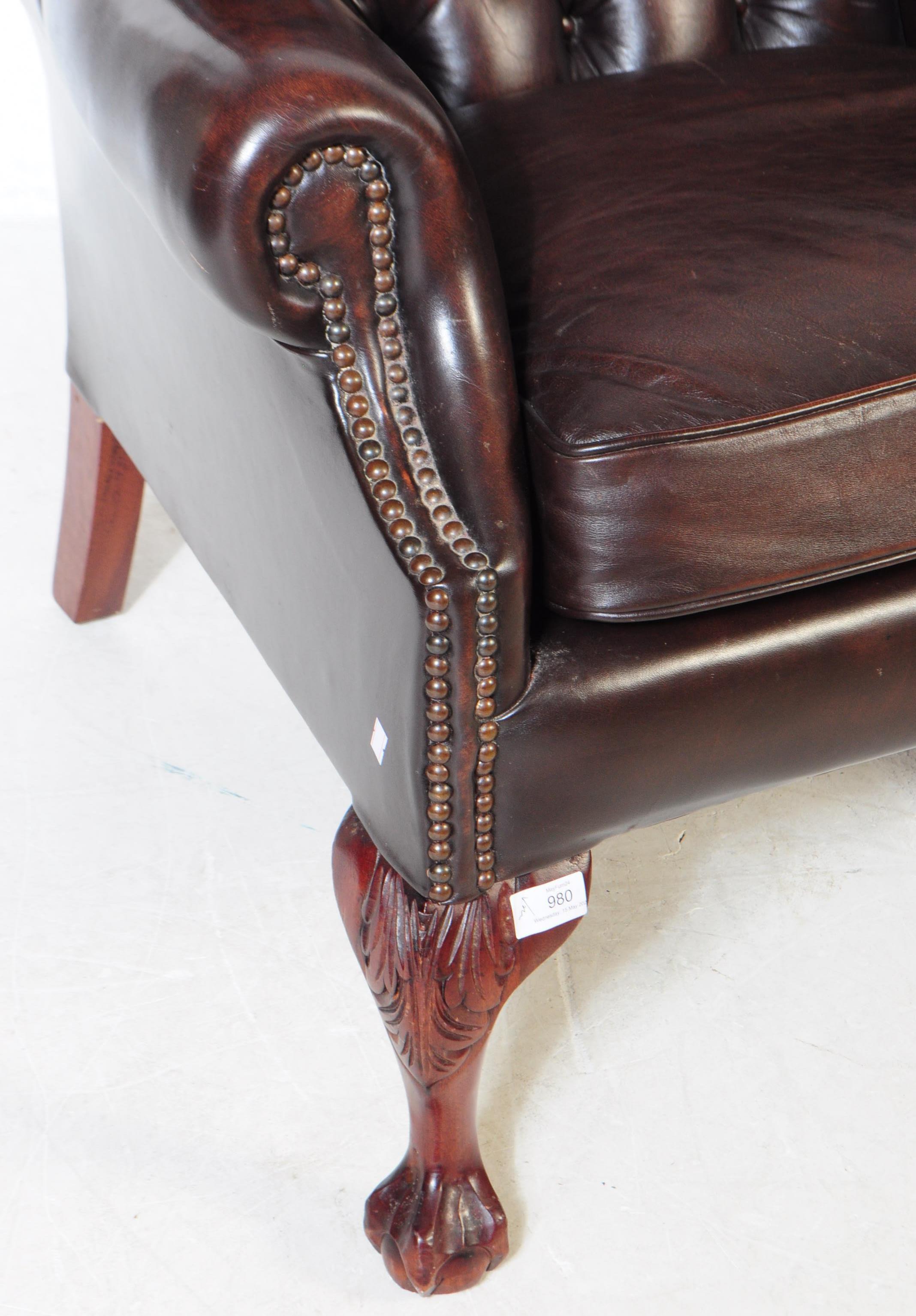 CHESTERFIELD STYLE BROWN LEATHER WINGBACK ARMCHAIR - Image 2 of 4
