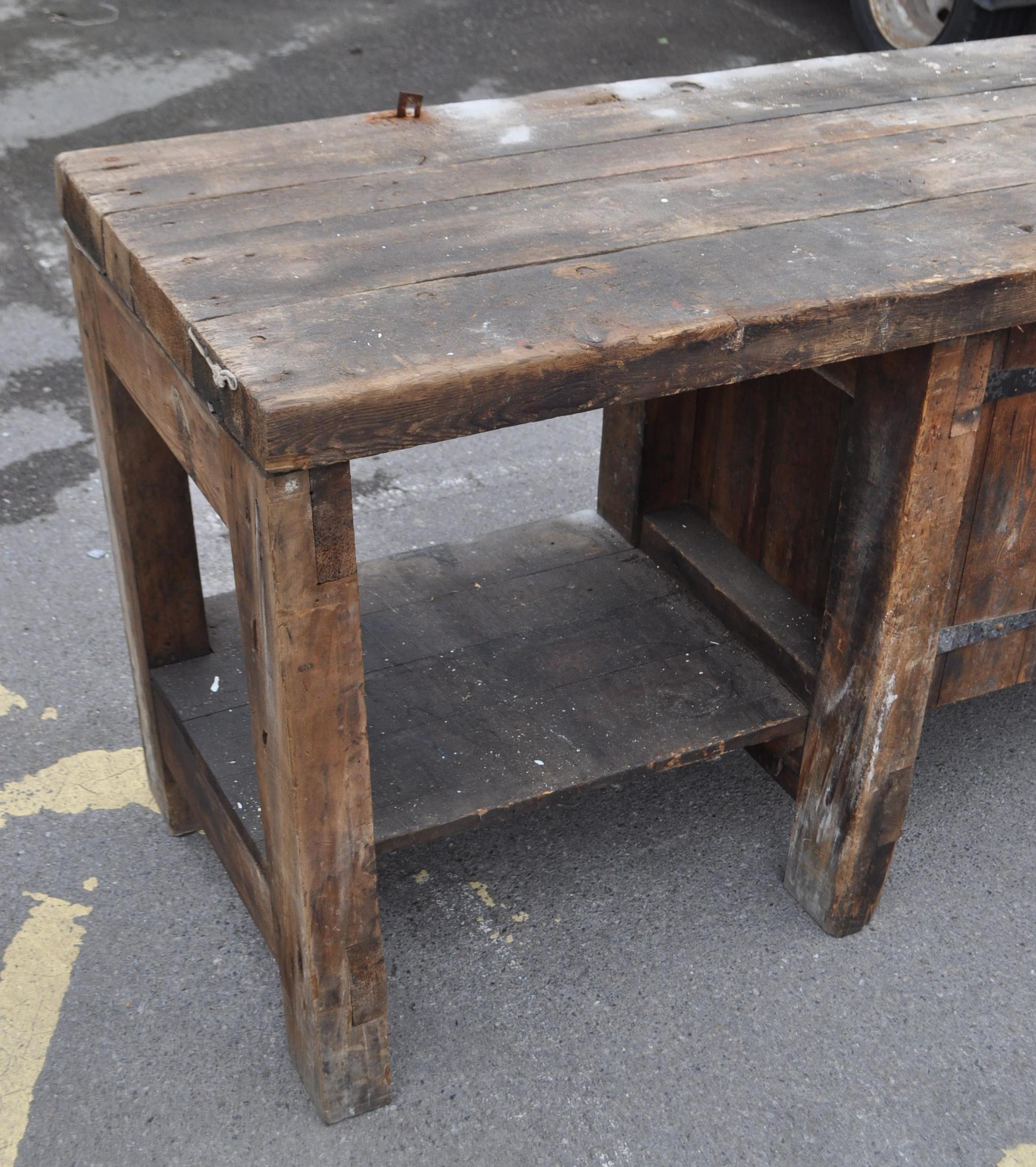 VINTAGE 20TH CENTURY LARGE INDUSTRIAL FACTORY GARAGE TABLE - Image 3 of 6