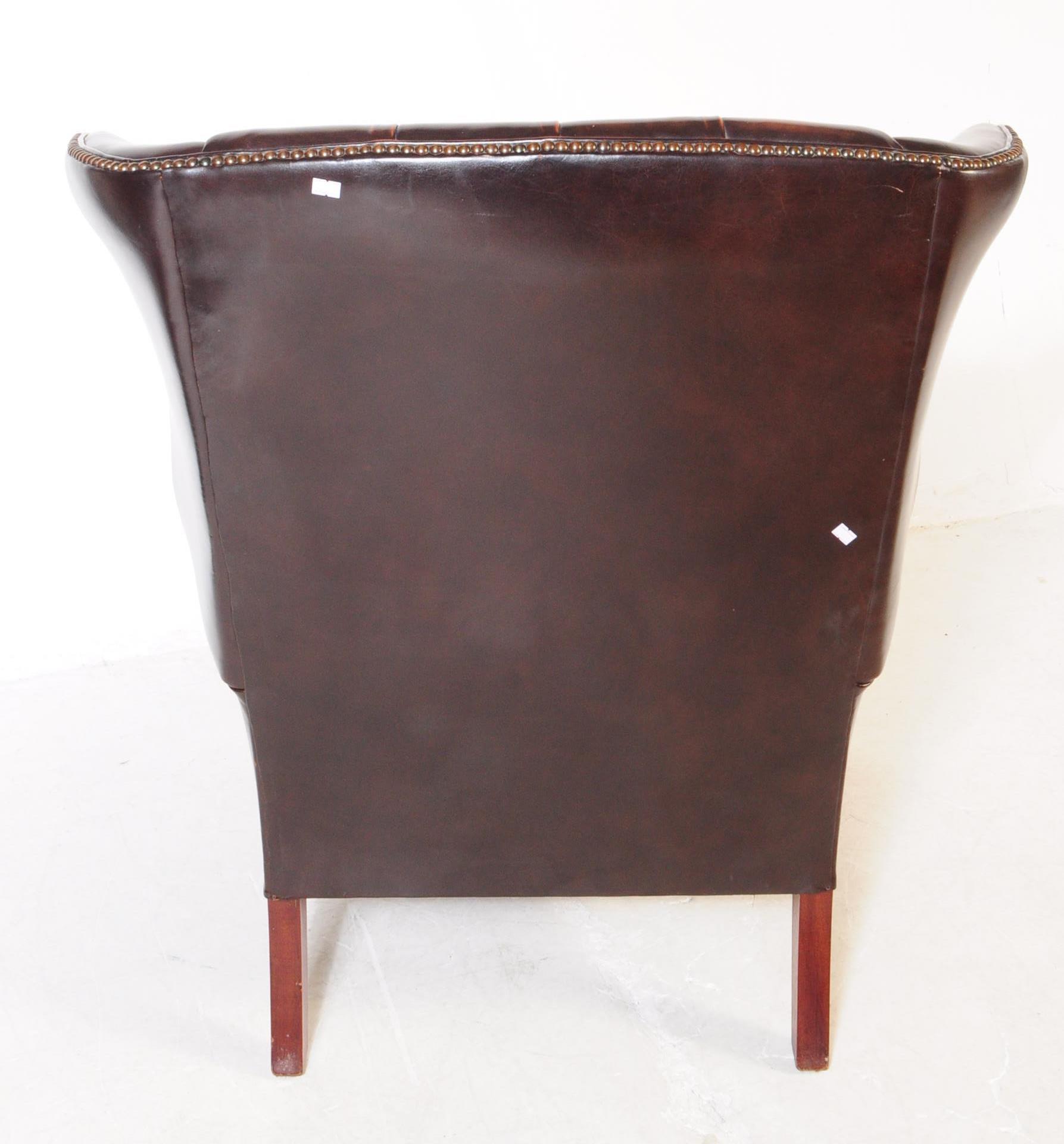 CHESTERFIELD STYLE BROWN LEATHER WINGBACK ARMCHAIR - Image 4 of 4