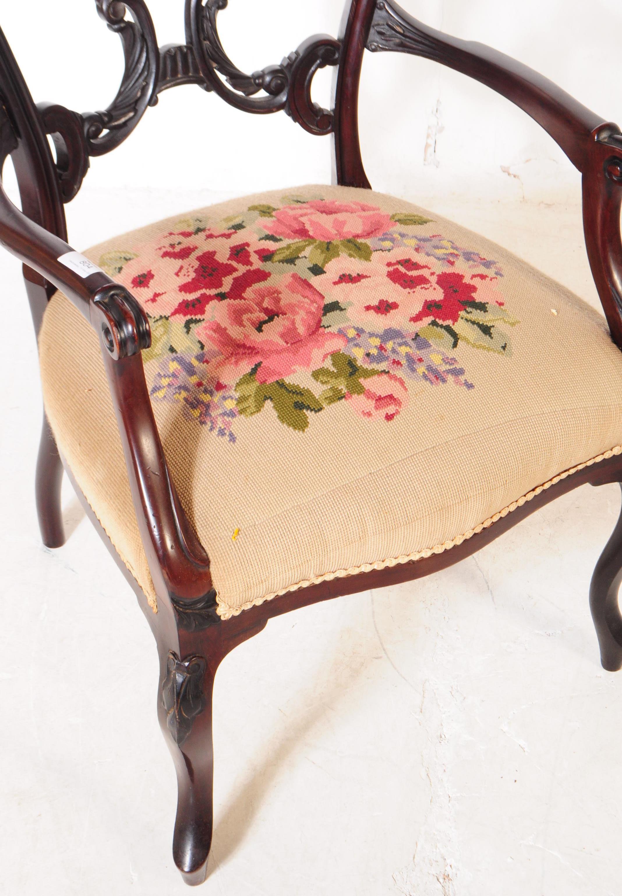 EDWARDIAN CHIPPENDALE REVIVAL BEDROOM ARMCHAIR - Image 3 of 5