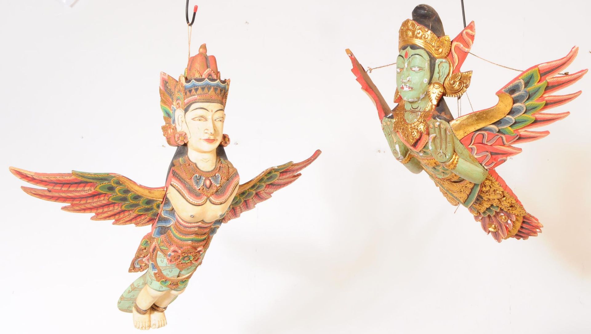 TWO MID 20TH CENTURY INDIAN AVIAN HUMANOIDS FLYING ORNAMENTS