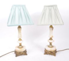 PAIR OF BRASS AND ONYX TABLE LAMPS WITH SHADES