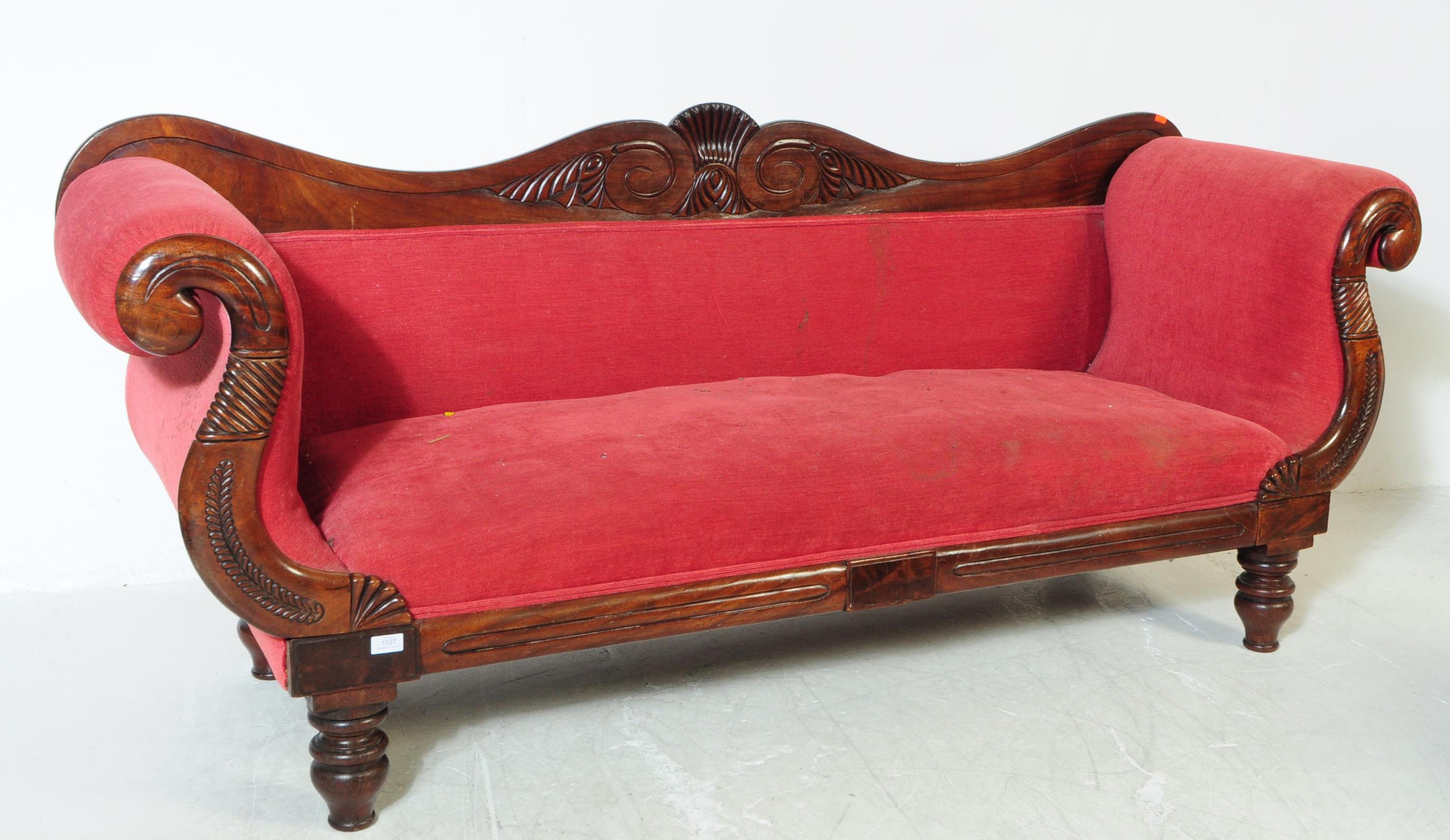 VICTORIAN 19TH CENTURY CARVED MAHOGANY THREE SEATER SOFA