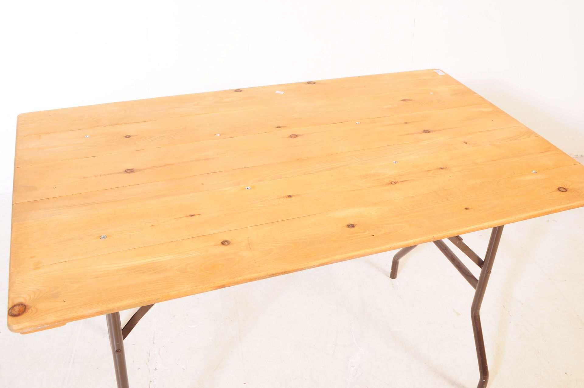 VINTAGE 20TH CENTURY PINE TOP BIERKELLER TRESTLE TABLE - Image 2 of 4