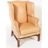 LATE VICTORIAN 19TH CENTURY LEATHER FIRESIDE LOUNGE ARMCHAIR