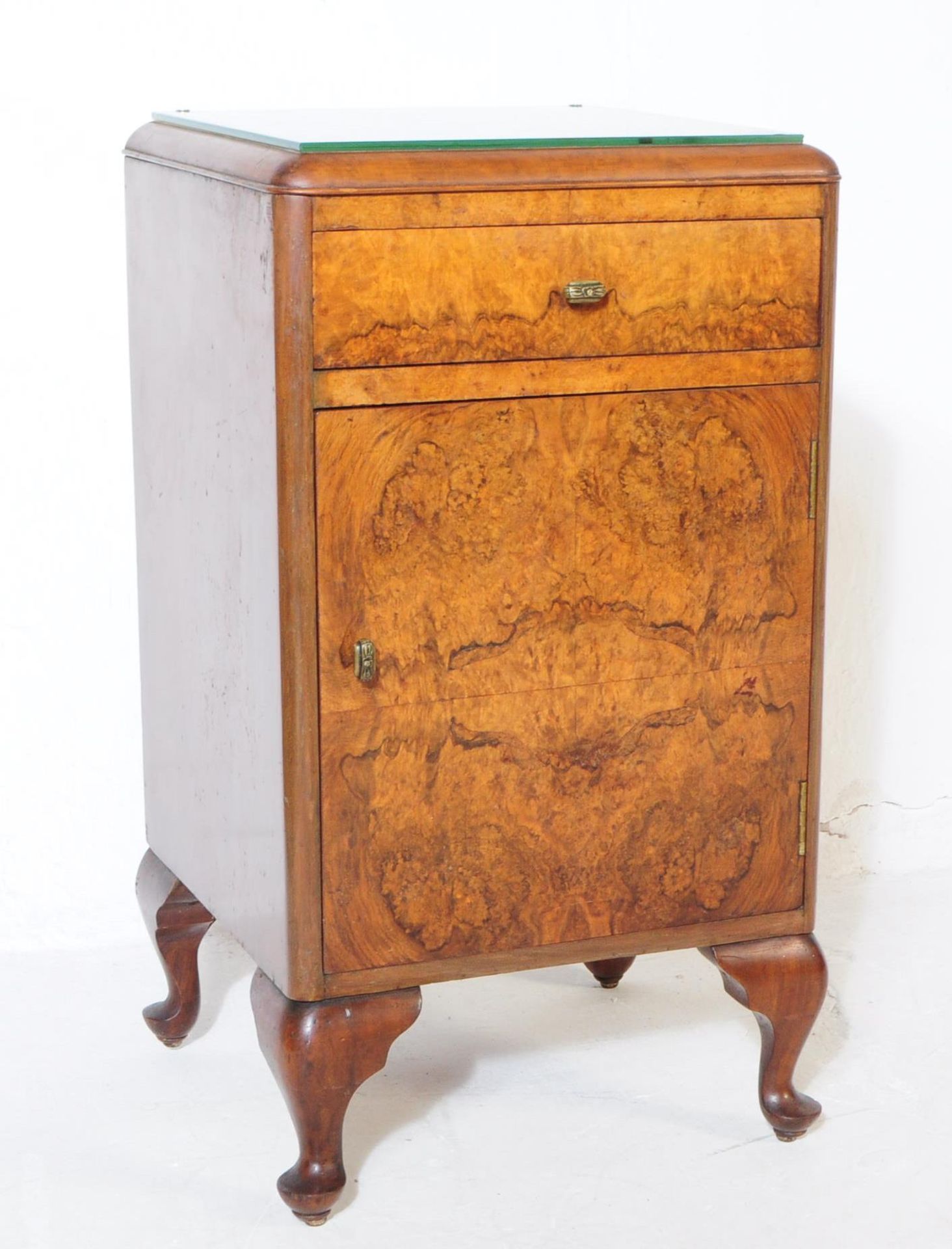 1930S ART DECO BURR WALNUT BEDSIDE