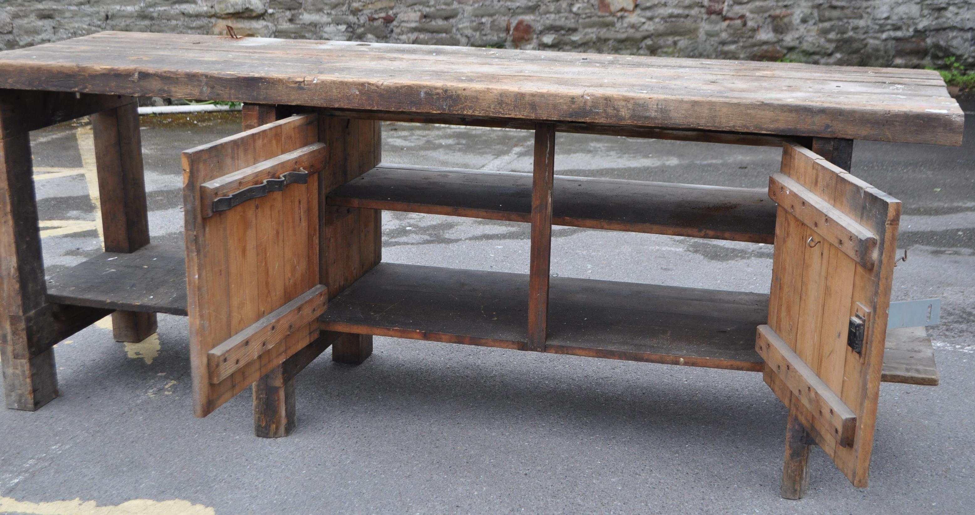 VINTAGE 20TH CENTURY LARGE INDUSTRIAL FACTORY GARAGE TABLE - Image 2 of 6
