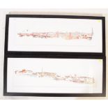 EMILY KETTERINGHAM - TWO PANORAMIC CITYSCAPE SCREEN PRINTS