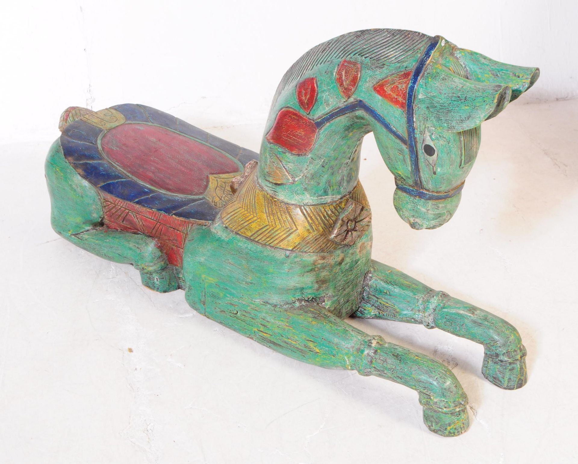 TWO MID 20TH CENTURY FOLK ART SOLID WOOD CARVED HORSES - Image 4 of 6