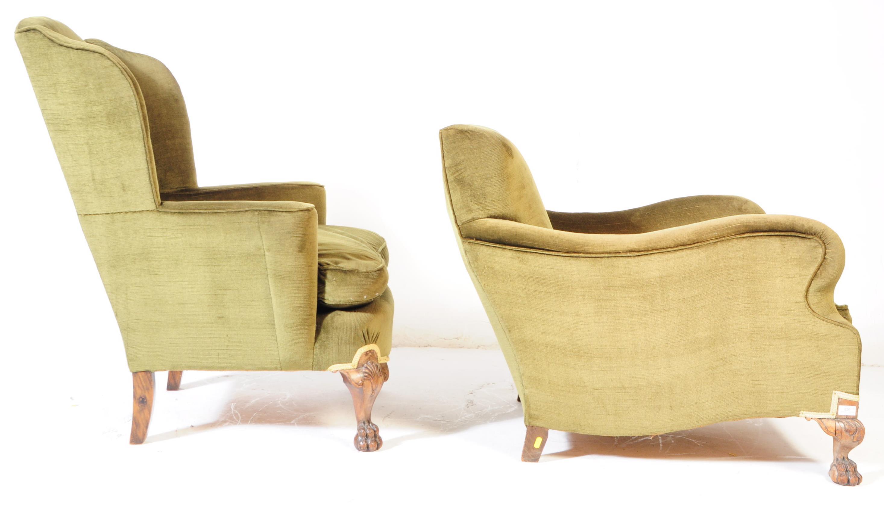 TWO VINTAGE 20TH CENTURY HIS & HERS FIRESIDE ARMCHAIRS - Image 2 of 7