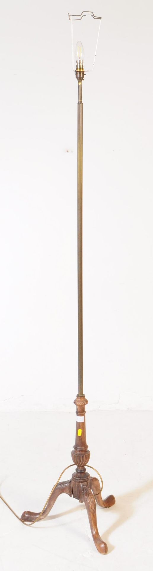 EARLY 20TH CENTURY BRASS & WOOD FLOOR STANDING LAMP