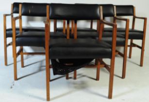 SIX RETRO 1960S TEAK & BLACK VINYL DINING CHAIRS