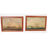 TWO VINTAGE 20TH CENTURY SEA SHIPS OLEOGRAPH PRINTS