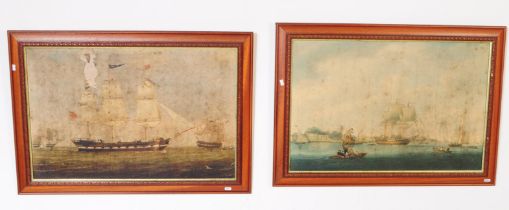 TWO VINTAGE 20TH CENTURY SEA SHIPS OLEOGRAPH PRINTS